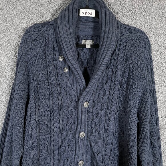 LL Bean Fisherman Cotton Shawl Collar Knit Sweater Cardigan - Men's Size L -Blue - Picture 3 of 7